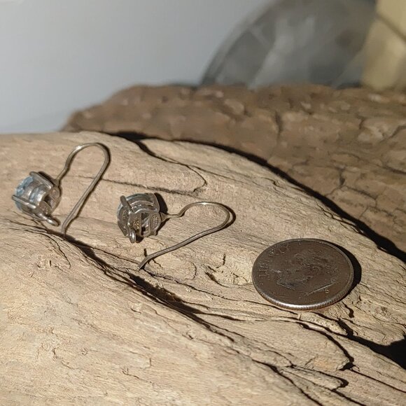 Vintage Light Sky Blue Sterling Silver 925 Topaz 8mm Drop Earrings  Hook Backs - Picture 5 of 11